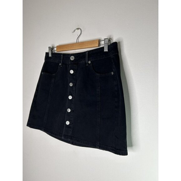 American Eagle Black Button Front Hi Rise A-Line Skirt Size 8 - Picture 3 of 10
